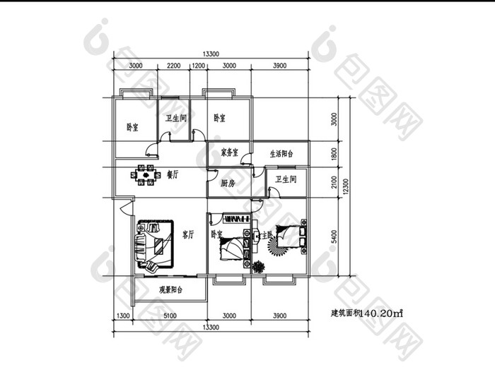 四室两厅140平米CAD户型图纸