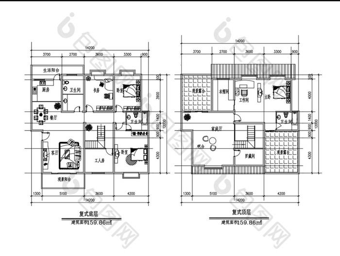 四室两厅复式 159平米CAD图纸