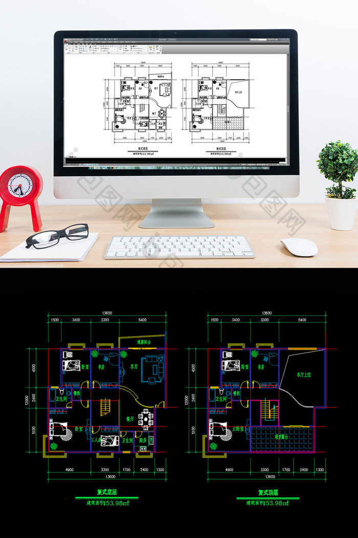 复式两层户型CAD图纸