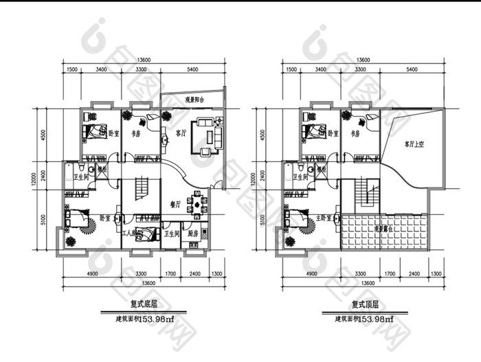 复式两层户型CAD图纸