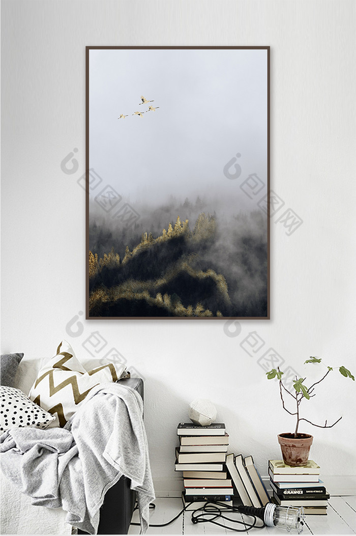 金色山峰候鸟装饰画图片图片