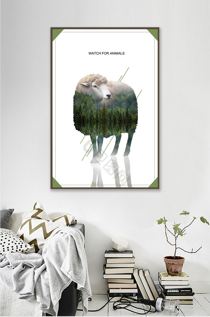 抽象剪影动物绵羊客厅现代创意装饰画图片