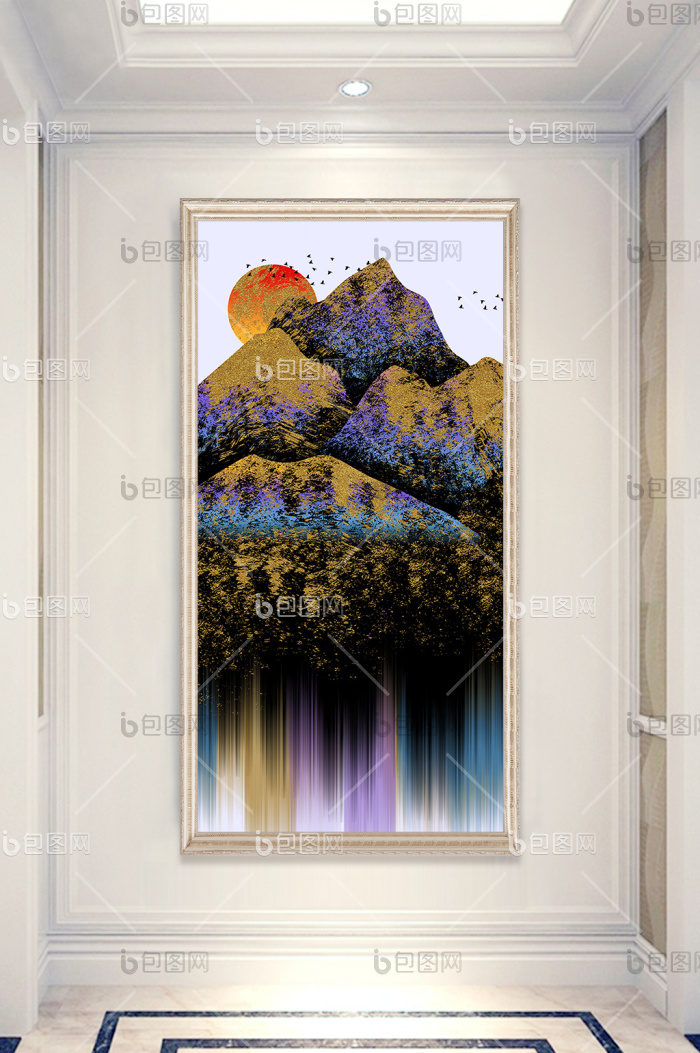 【手绘抽象山水风景玄关装饰画】图片下载-包图网