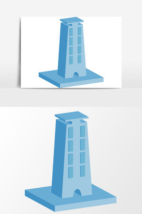 立体化蓝色高楼建筑元素