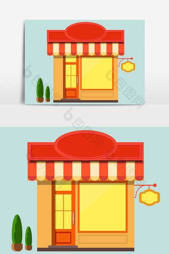 扁平化红色街道商店元素图片