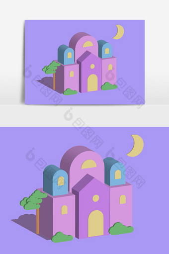紫色卡通立体儿童建筑元素图片