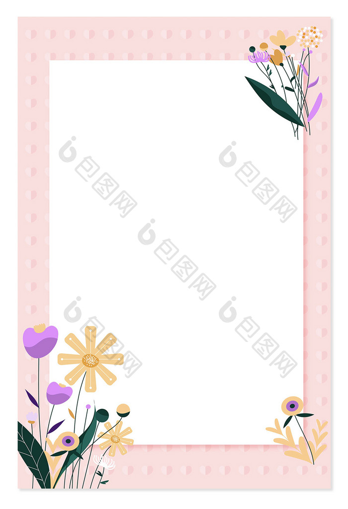 唯美几何花卉边框粉色背景图