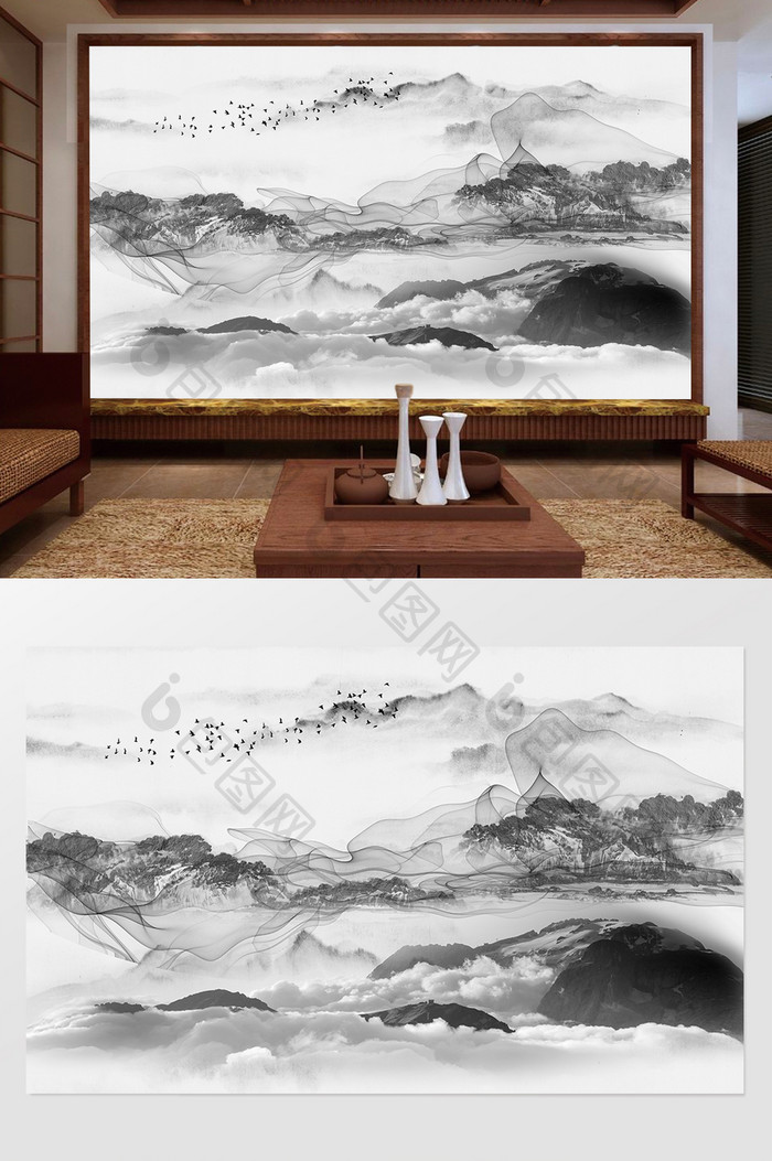 新中式线条抽象山水画