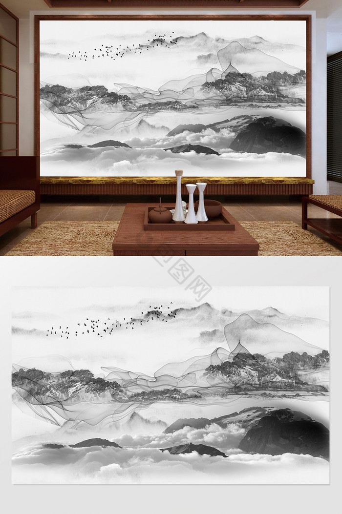 新中式线条抽象山水画图片