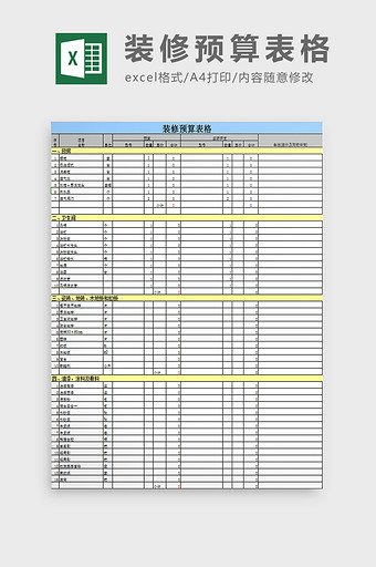 装修预算表格excel模板图片