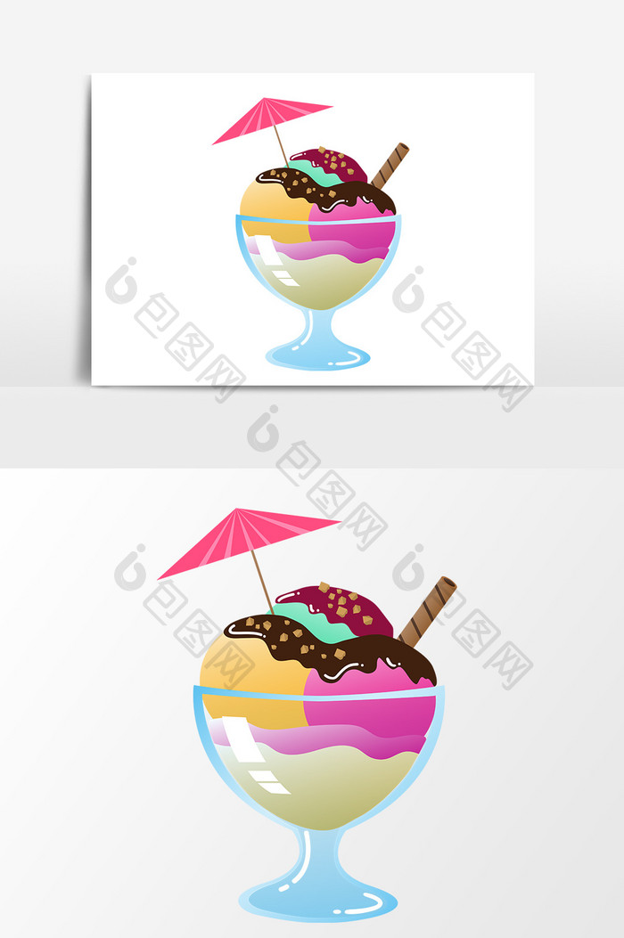 冰淇淋杯卡通手绘矢量元素