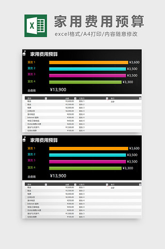 家用费用预算excel模板