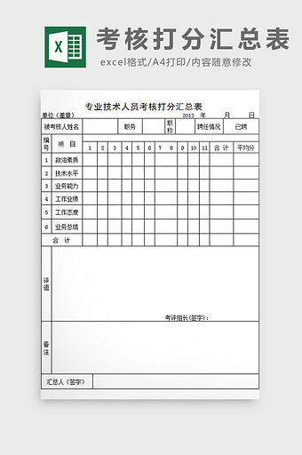 考核打分汇总表excel模板图片