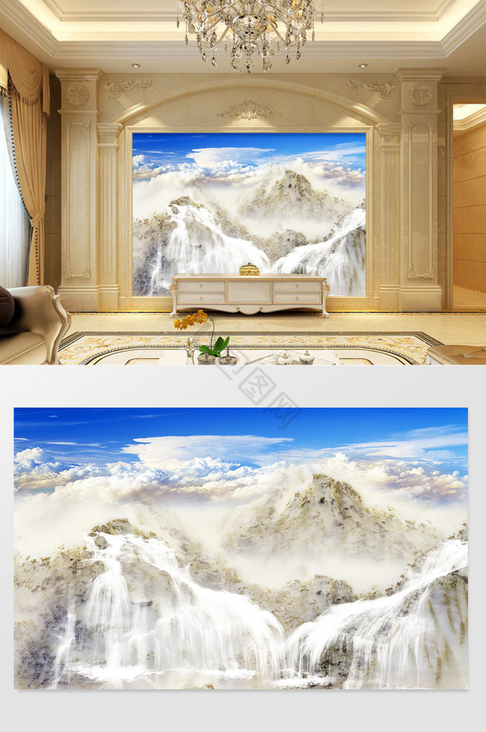 高清大理石纹背景墙云海风情图片
