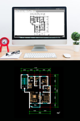 99平米两室一厅CAD户型图纸