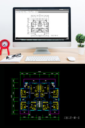 一梯两户三室两厅CAD户型图纸