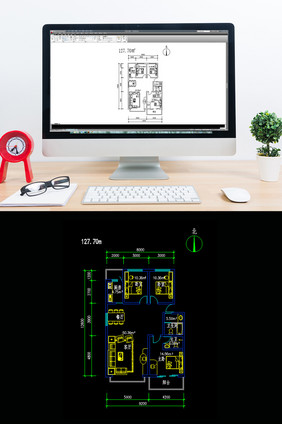 127平米三室两厅户型图CAD图纸