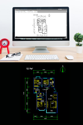 三室两厅两卫122平米CAD户型图纸