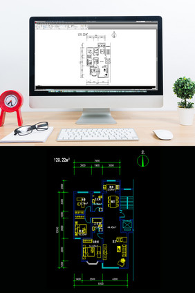 三室两厅两卫120平米CAD户型图纸