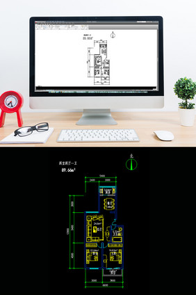 89平米两室一厅CAD户型图纸