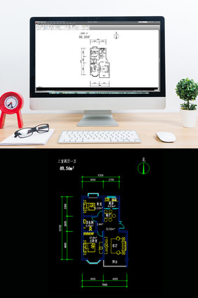 两室一厅88平米CAD图纸