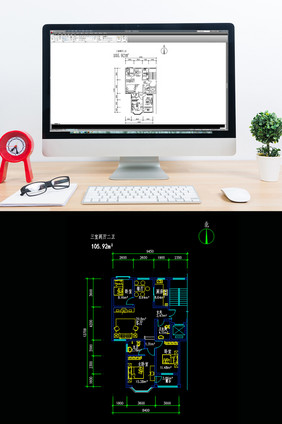 三室两厅两卫105平米CAD图纸