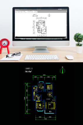 两室两厅两卫104平米CAD图纸