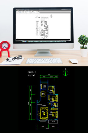 三室两厅一卫112平米CAD户型图纸
