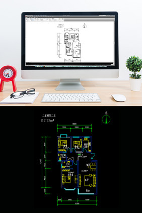 两室两厅两卫117平米CAD图纸