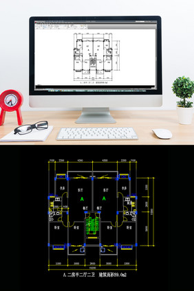 两室半两厅两卫89平米CAD图纸