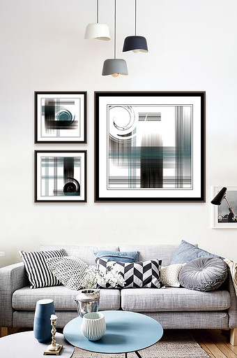 抽象线条现代客厅创意装饰画图片
