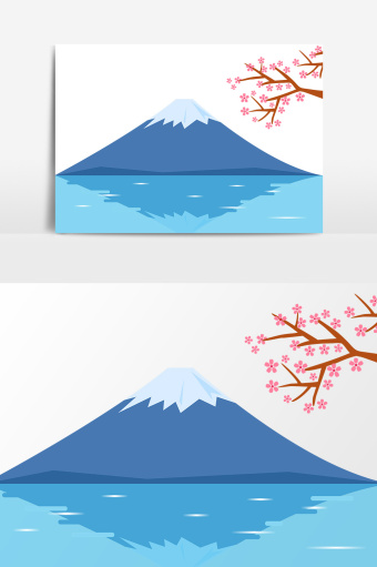 日本旅游富士山插图手绘卡通矢量元素