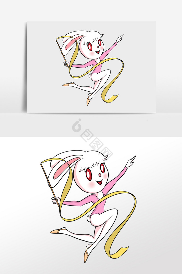 雪白体操小兔插画图片