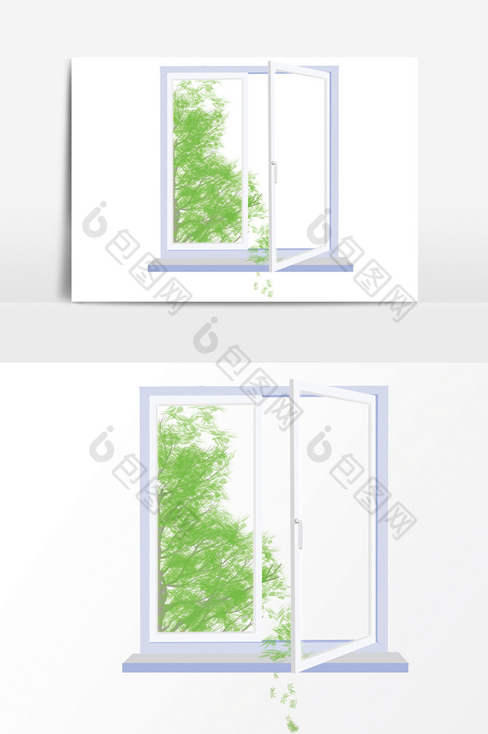 简洁蓝白色窗户元素