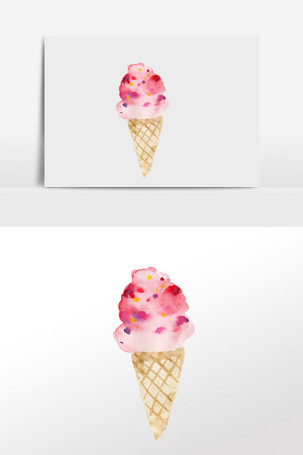 手绘水彩夏天草莓冰淇淋图片