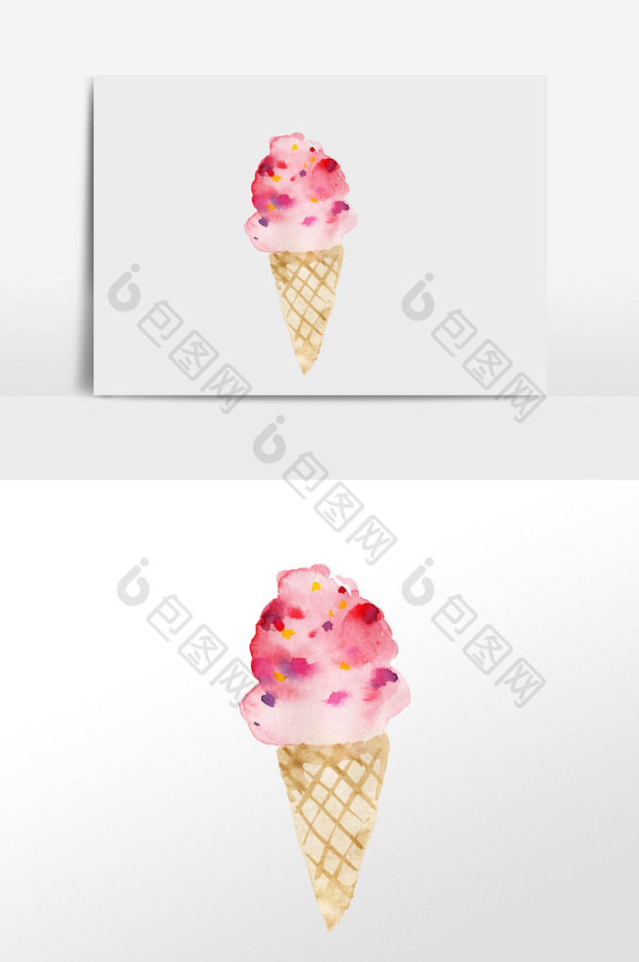 手绘水彩夏天草莓冰淇淋