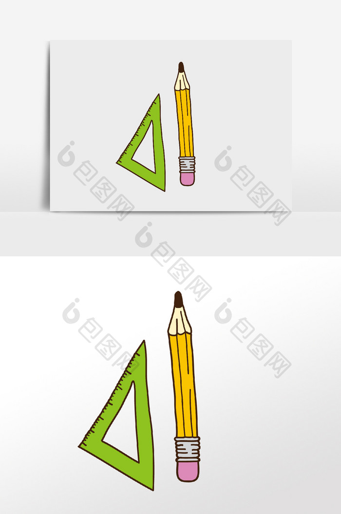 手绘学习用品铅笔直角尺