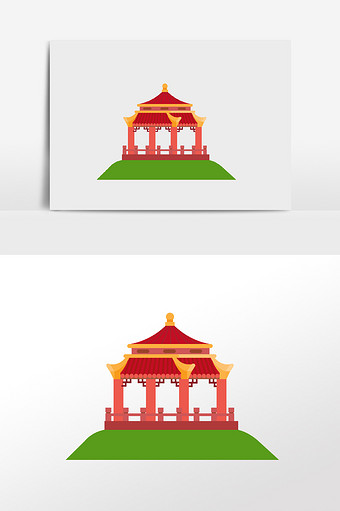 手绘中国风建筑凉亭图片