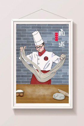 中国传统美食制作拉面美食插画