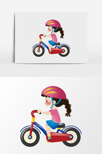 卡通手绘骑自行车小女孩图片