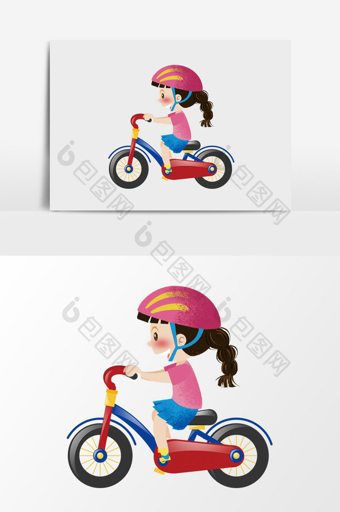 卡通手绘骑自行车小女孩