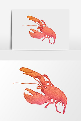 水彩手绘红色龙虾