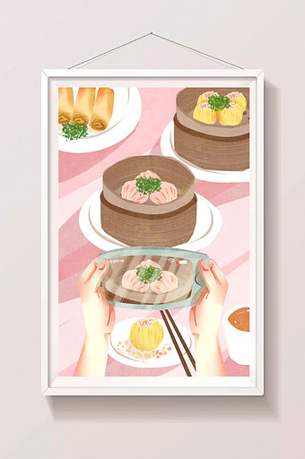 唯美清新广式茶点美食插画图片
