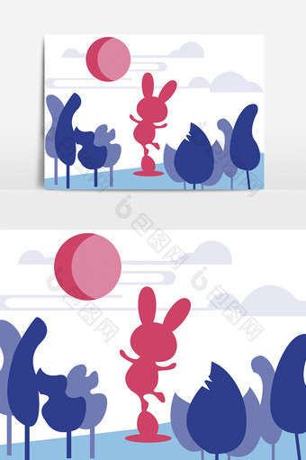 兔子奔月设计元素图片