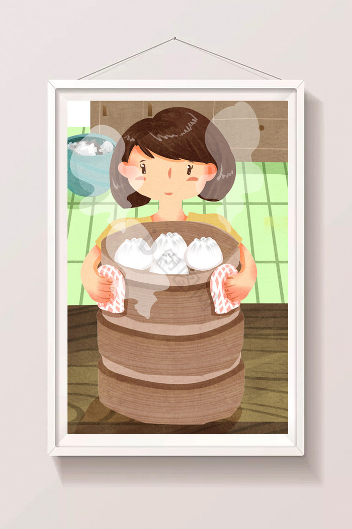 妈妈蒸包子插画