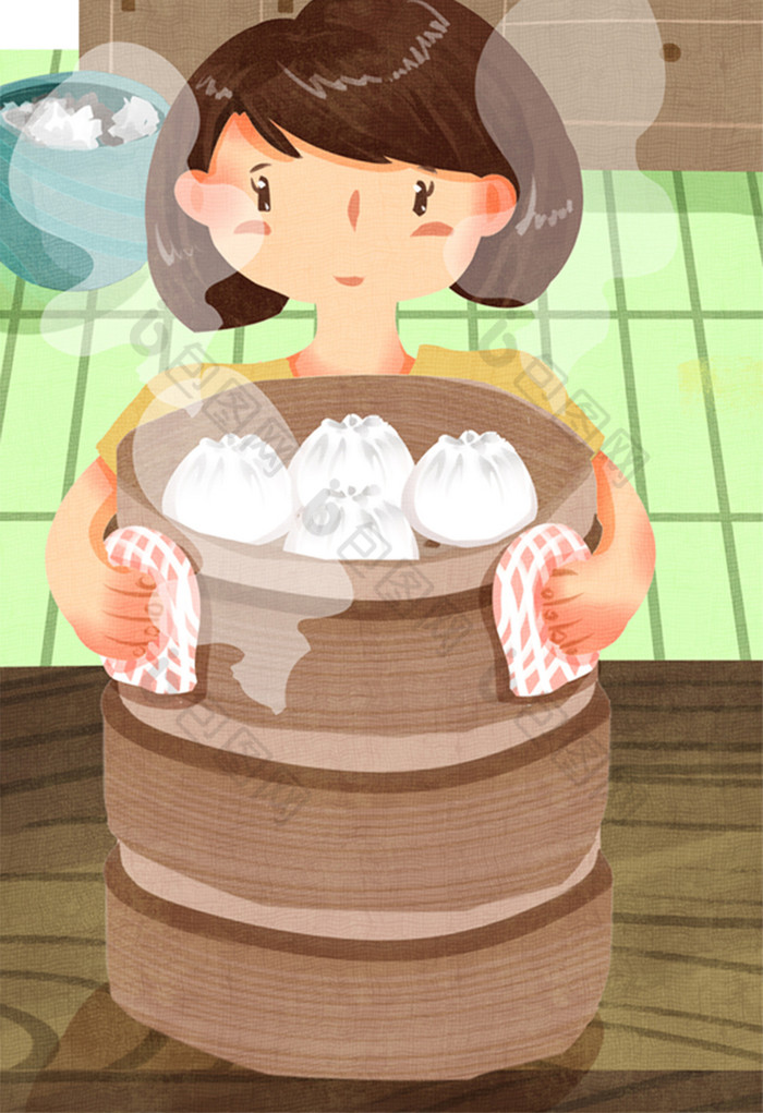 妈妈蒸包子插画