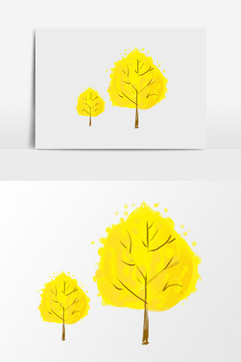黄色水彩手绘大树图片