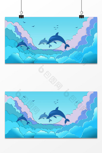 蔚蓝海豚背景设计图片