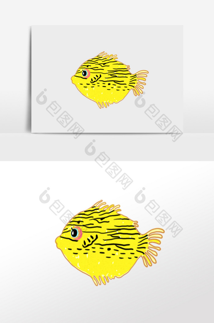 黄色卡通热带鱼手绘插画元素