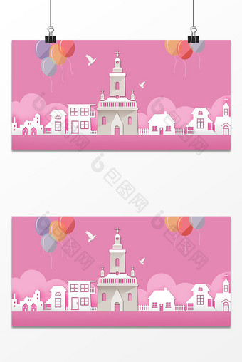 粉色城市建筑群背景图片